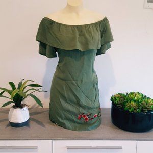 Cold Shoulder Floral embroidered  Dress